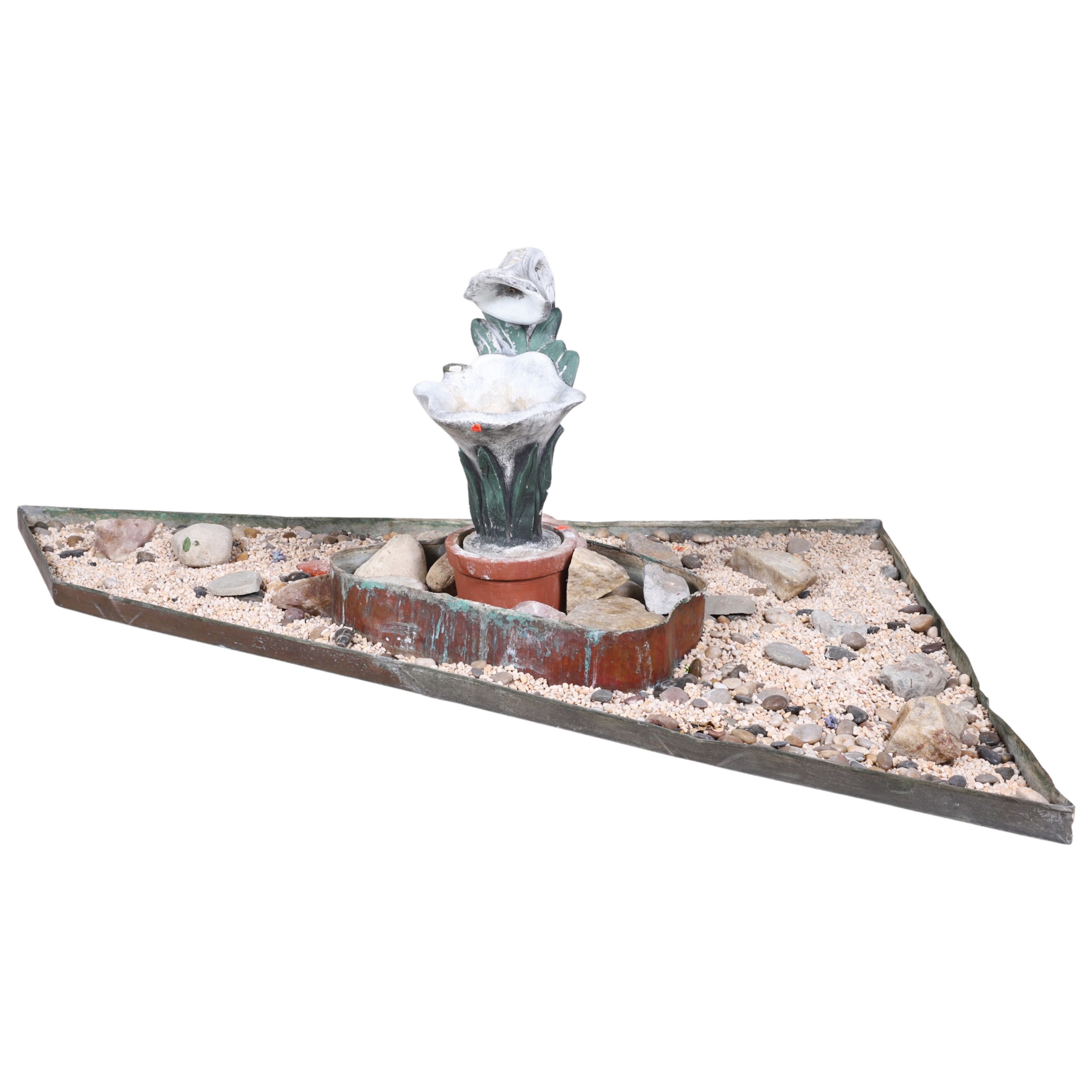 Appraisal: Cement garden fountain of lilly in metal -tier base with