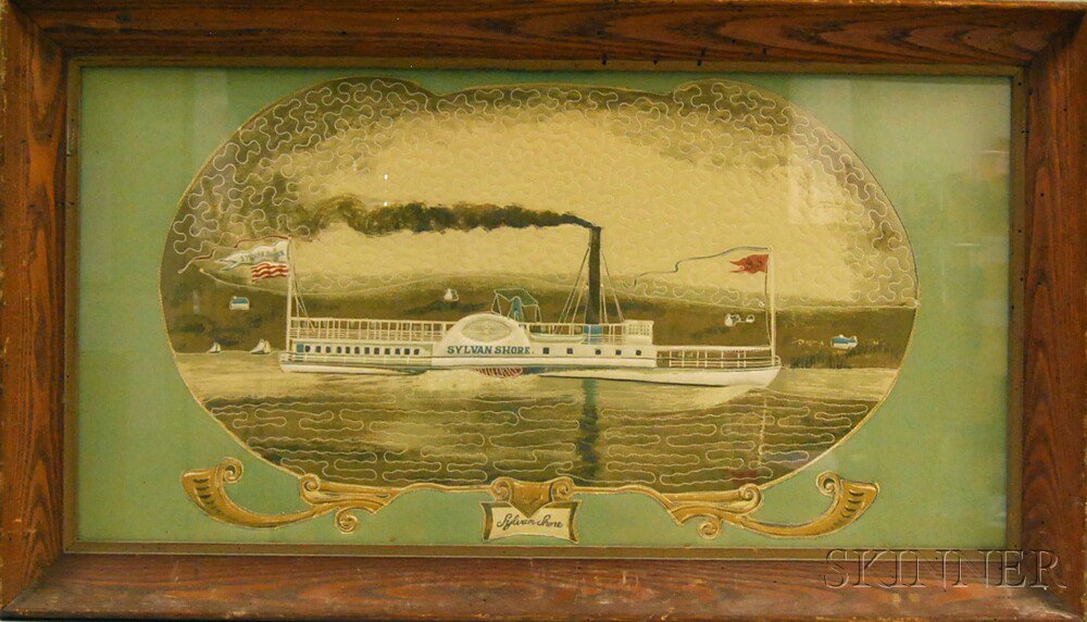 Appraisal: Framed Needlework of the Steamship Sylvan Shore lg wd in