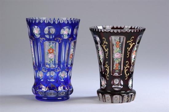 Appraisal: TWO BOHEMIAN GLASS VASES th century One cobalt cut-to-clear glass