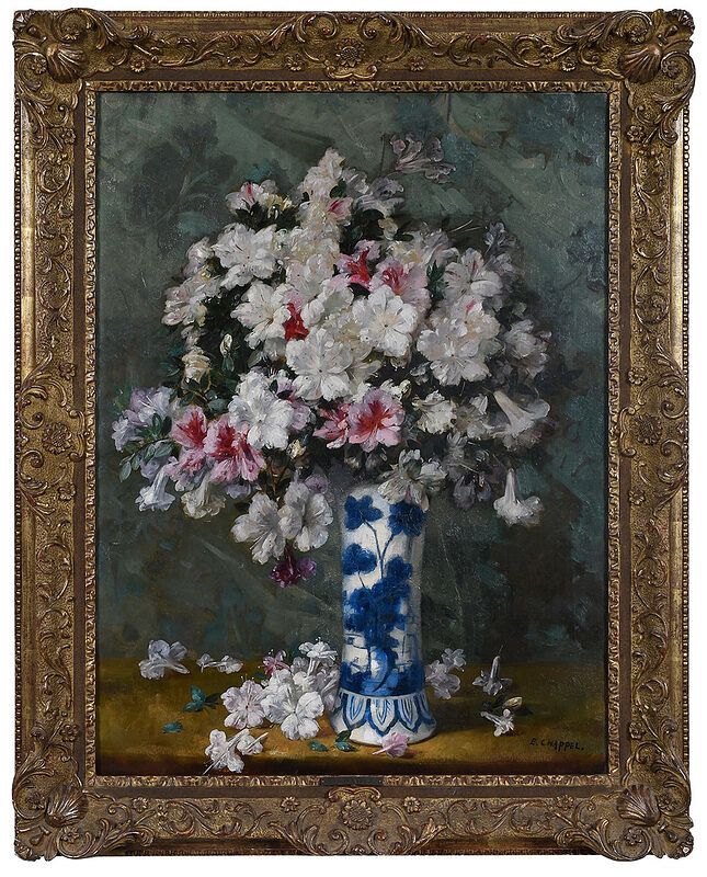 Appraisal: Edouard Chappel Belgian - Azaleas in a Chinese Beaker Vase