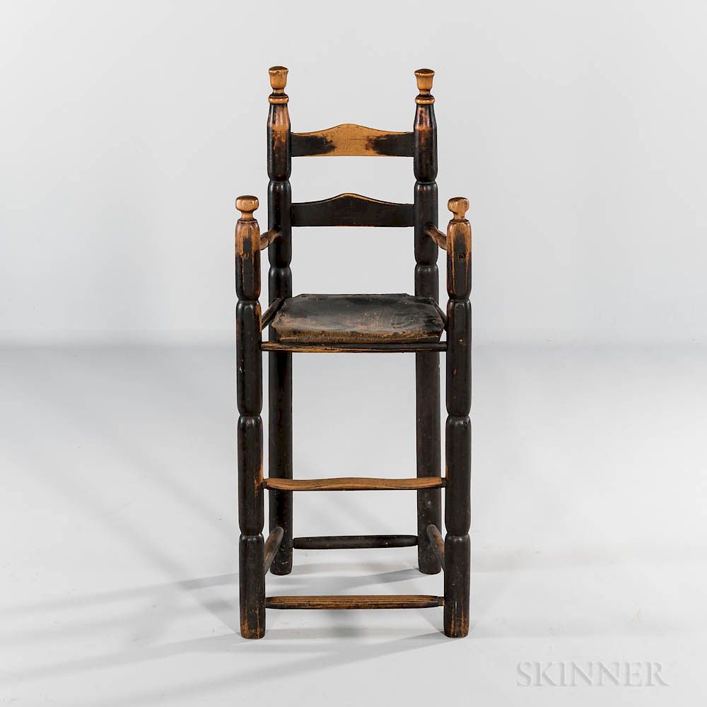 Appraisal: Black-painted Maple and Ash High Chair Black-painted Maple and Ash