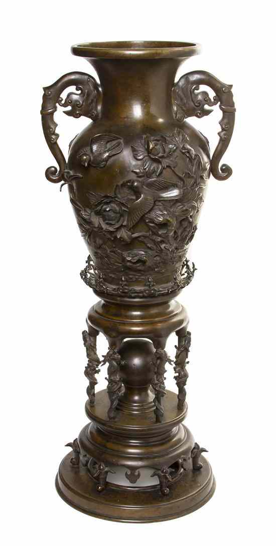 Appraisal: A Japanese Bronze Vase and Stand the baluster form vase