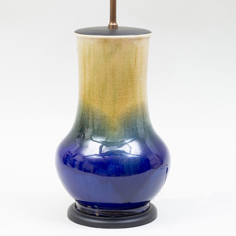 Appraisal: Asian Blue Flamb Glazed Porcelain Lamp Vase x in overall