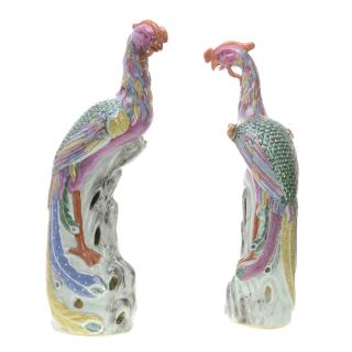 Appraisal: Pair Chinese Export porcelain phoenix Pair Chinese Export porcelain phoenix