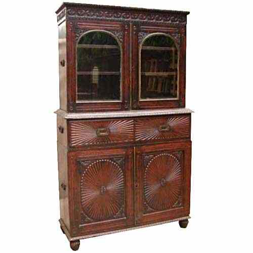 Appraisal: An Anglo Indian Rosewood Campaign Secretaire Bookcase circa having carved