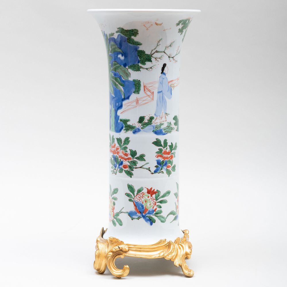 Appraisal: Mottahedeh Porcelain Beaker Vase with a Gilt-Bronze Base Printed mark