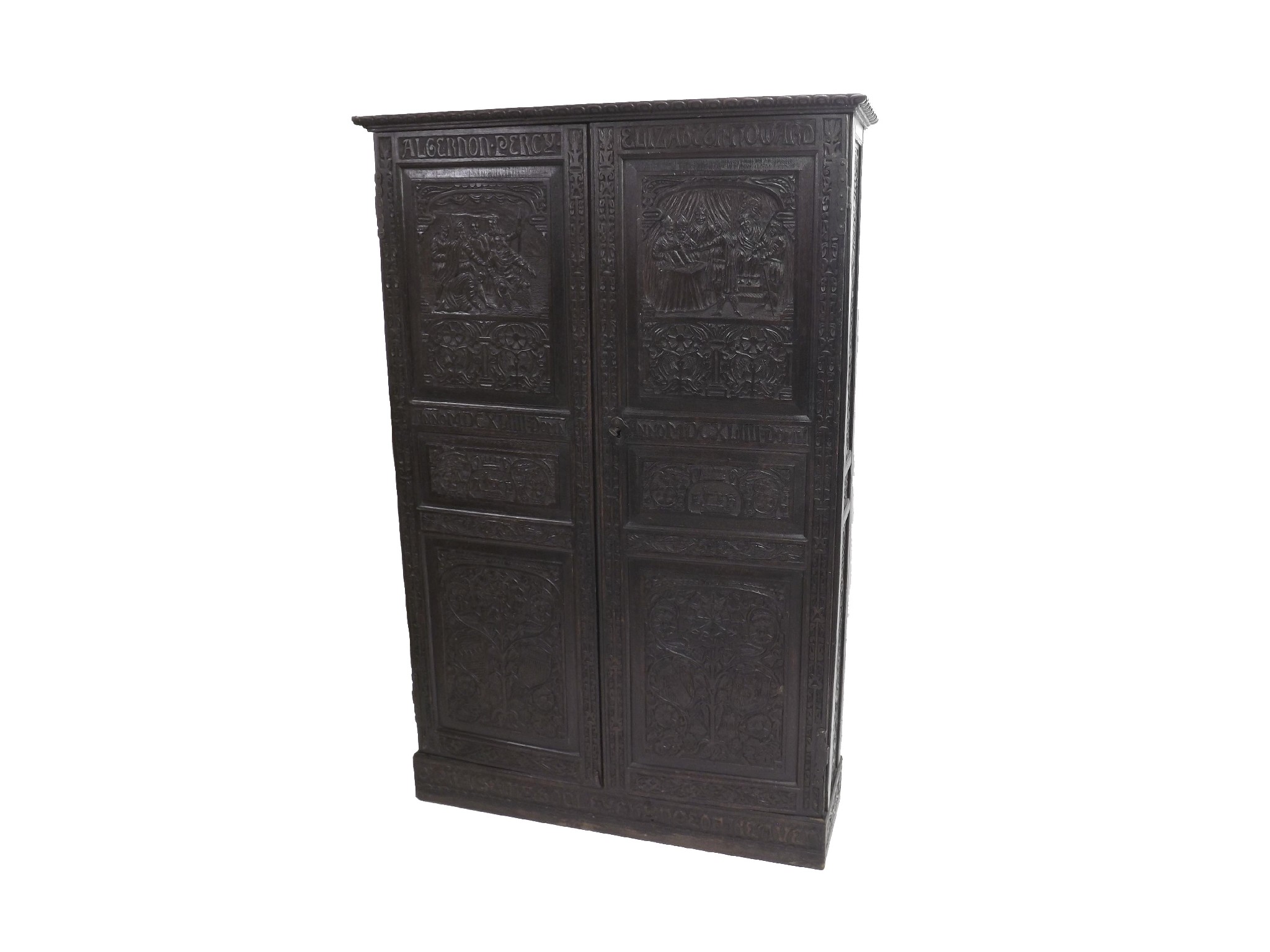 Appraisal: Interesting antique oak bookcase with exquisitely carved cupboard doors the