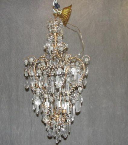 Appraisal: Gilt Metal Crystal Skeleton Form Chandelier From a Pleasantville NY