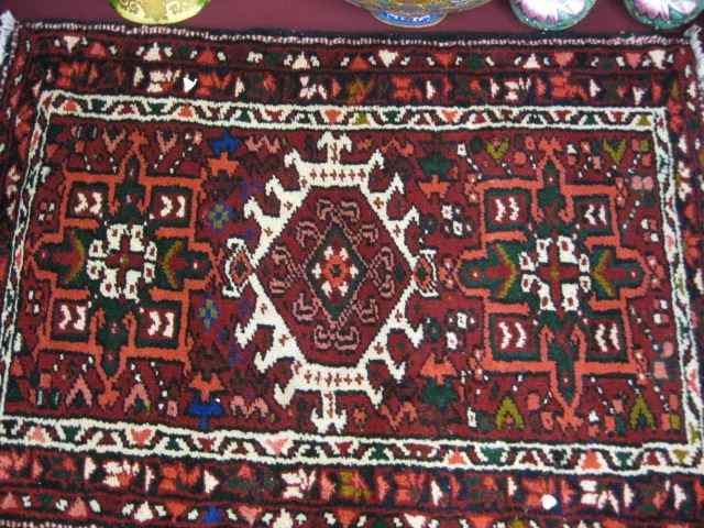 Appraisal: Heriz Persian Handmade Mat geometric designs rich colors red field