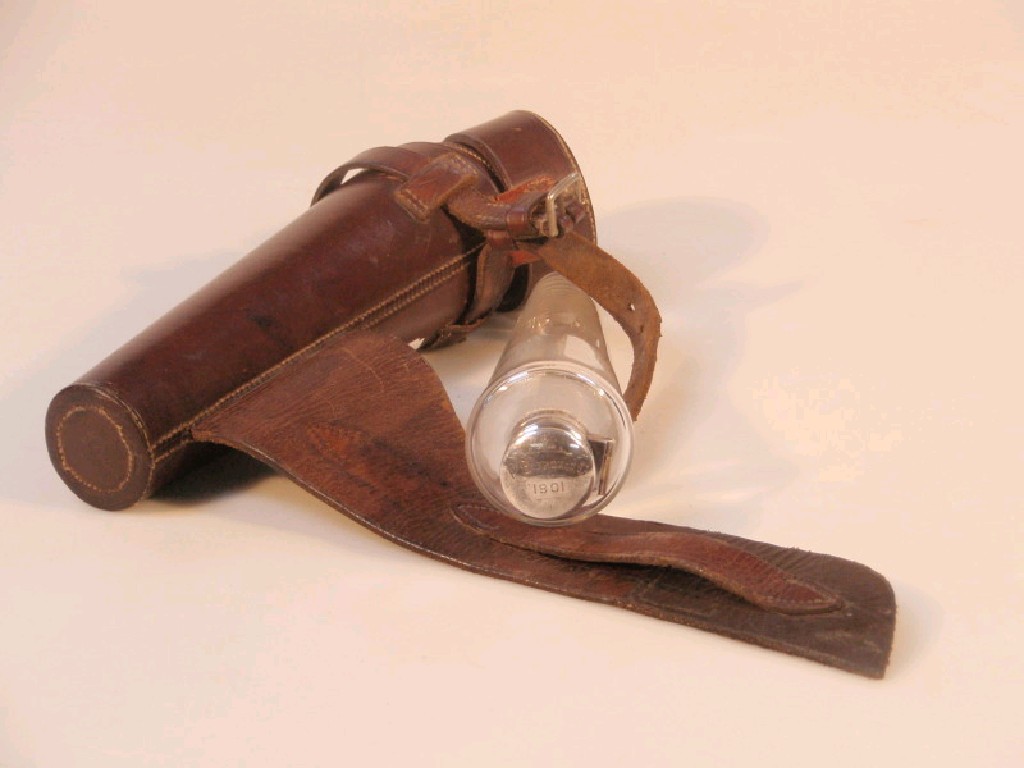 Appraisal: A glass hunting flask of tapered cylindrical form with silver