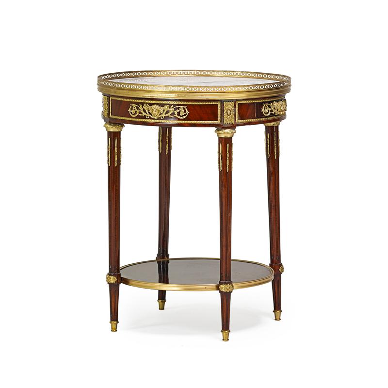 Appraisal: LOUIS XVI STYLE SIDE TABLE Gilt metal mounted with low