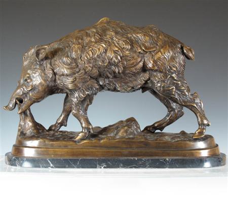 Appraisal: A bronze sculpture of a wild boar on a black