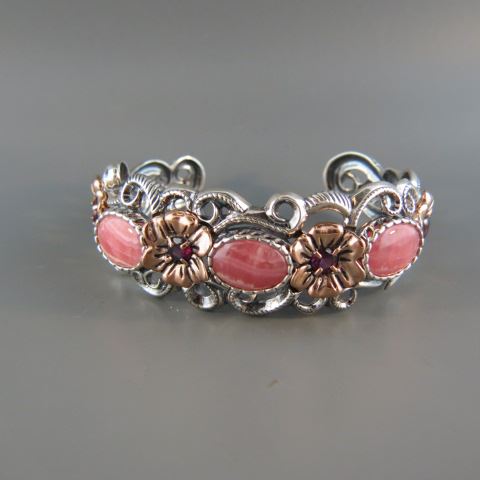 Appraisal: Rhodonite Amethyst Serling Silver Bracelet a trio of cabachons iwth