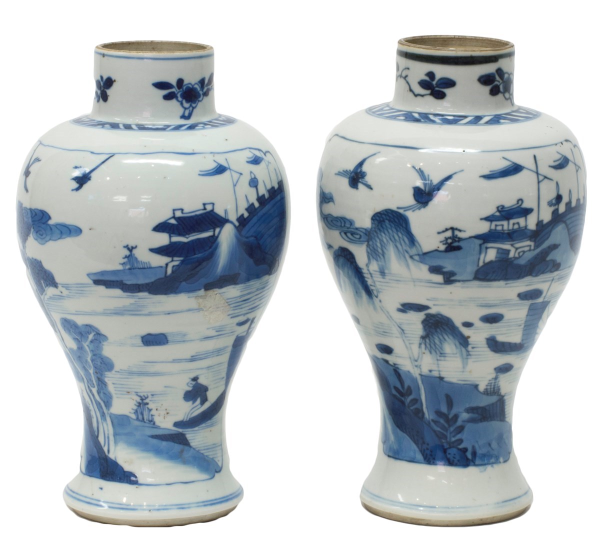 Appraisal: A near pair of Chinese blue and white baluster vases