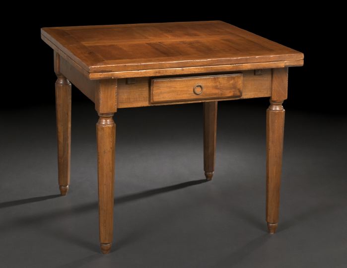 Appraisal: French Provincial Fruitwood Draw-End Table the banded square top with