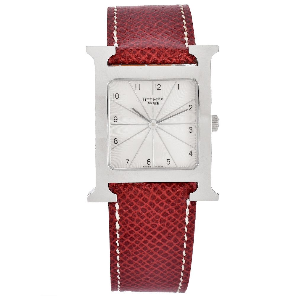 Appraisal: Hermes H Watch Hermes Stainless Steel H GM Watch Red