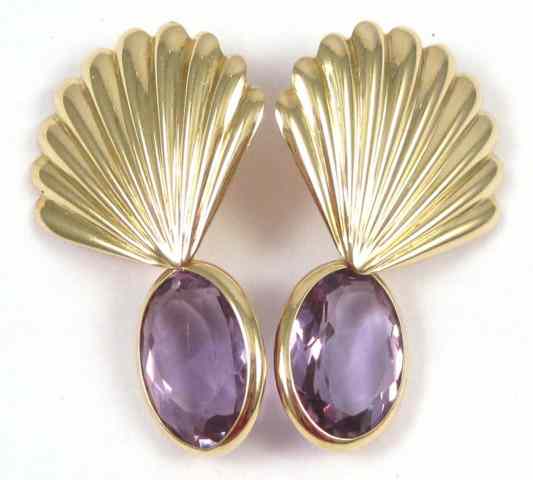 Appraisal: PAIR OF AMETHYST EARRINGS each k yellow gold with an