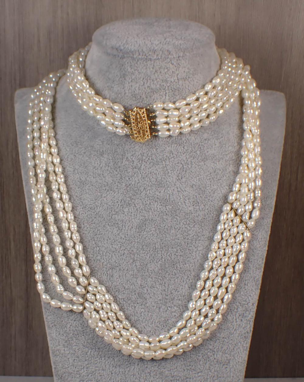 Appraisal: MULTI STRAND PEARL AND FOURTEEN KARAT GOLD NECKLACE with strands