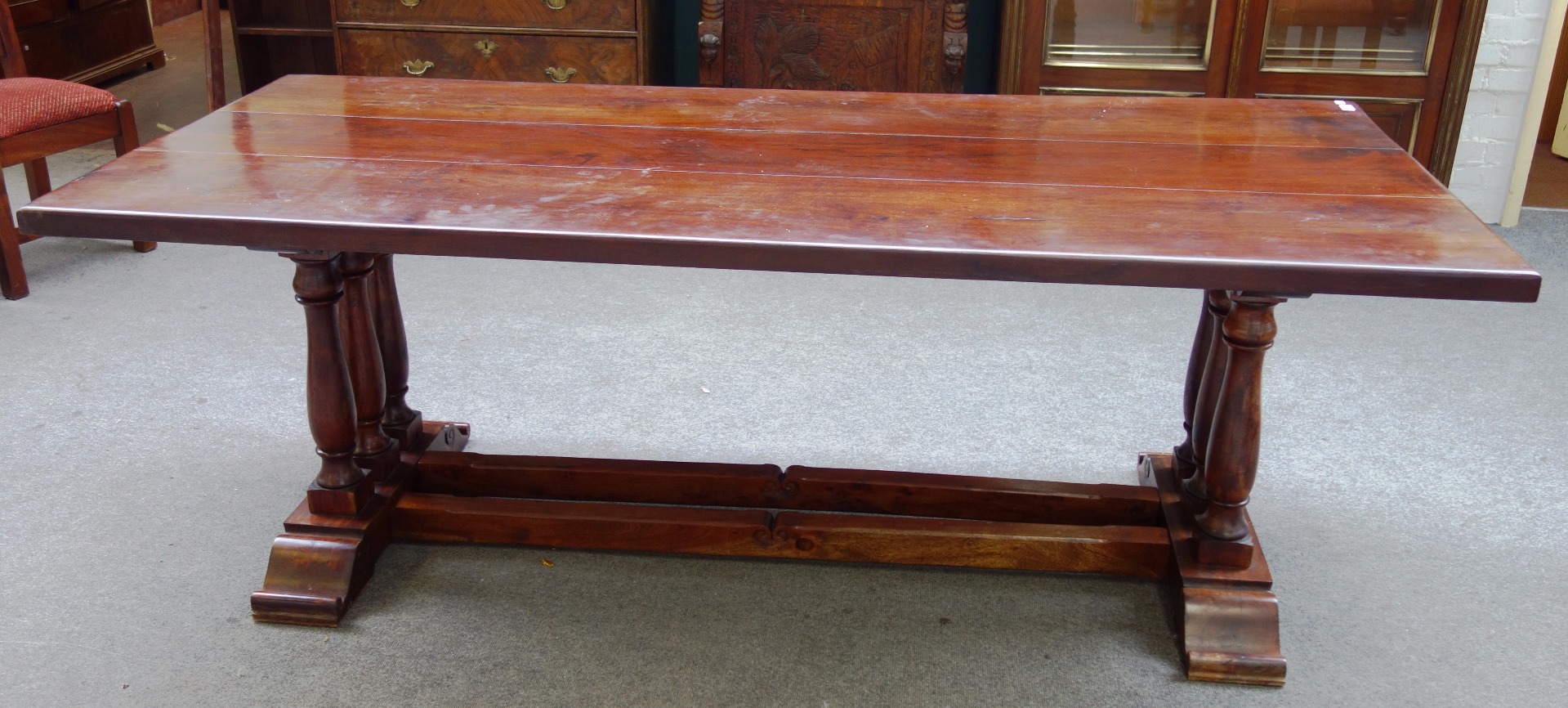 Appraisal: William Sheppee a th century style hardwood refectory dining table