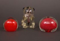 Appraisal: Trio of Glass Paperweights Trio of glass paperweights includes a