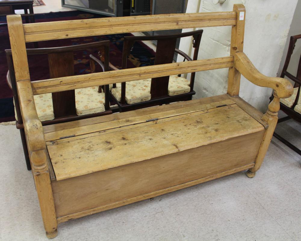 Appraisal: ANTIQUE PINE BENCH Continental th century with storage under the