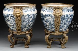 Appraisal: LARGE PAIR OF BLUE AND WHITE PORCELAIN PLANTERS China th