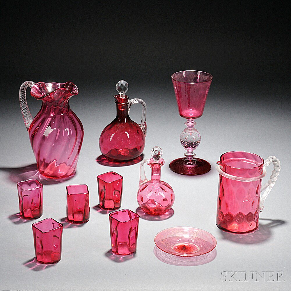 Appraisal: Eleven Pieces of Cranberry Glass Tableware a Pairpoint chalice with