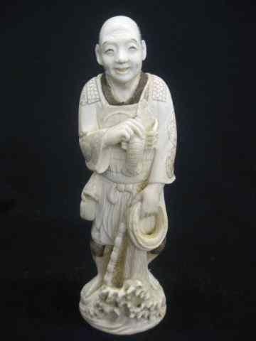 Appraisal: Chinese Carved Ivory Figurine of a Man with fishing net