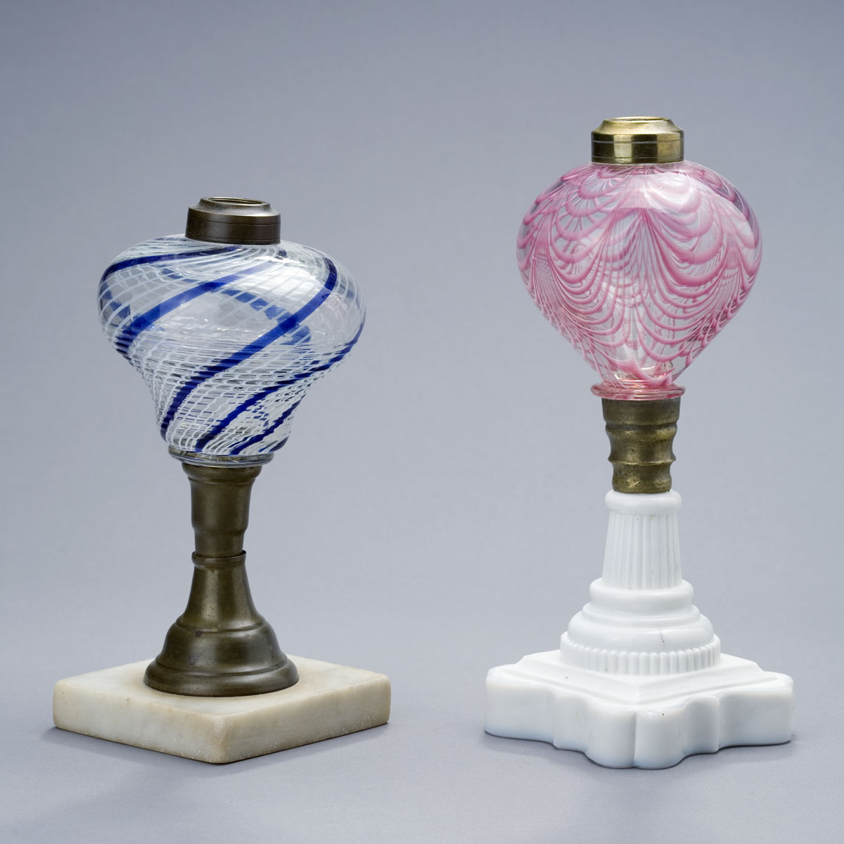 Appraisal: BLOWN-MOLDED LATTICINIO LAMP BOSTON AND SANDWICH GLASS COMPANY CIRCA -