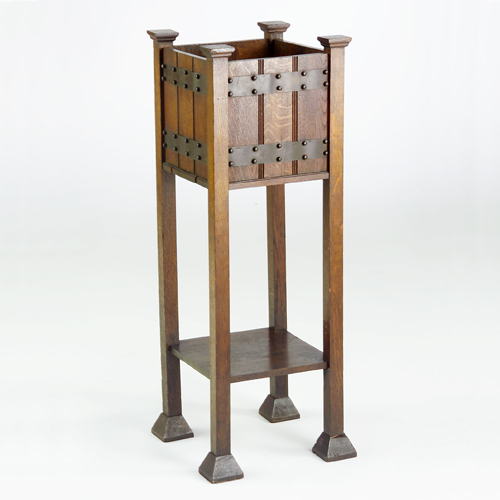 Appraisal: British Arts Crafts plant stand with chamfered sides and riveted