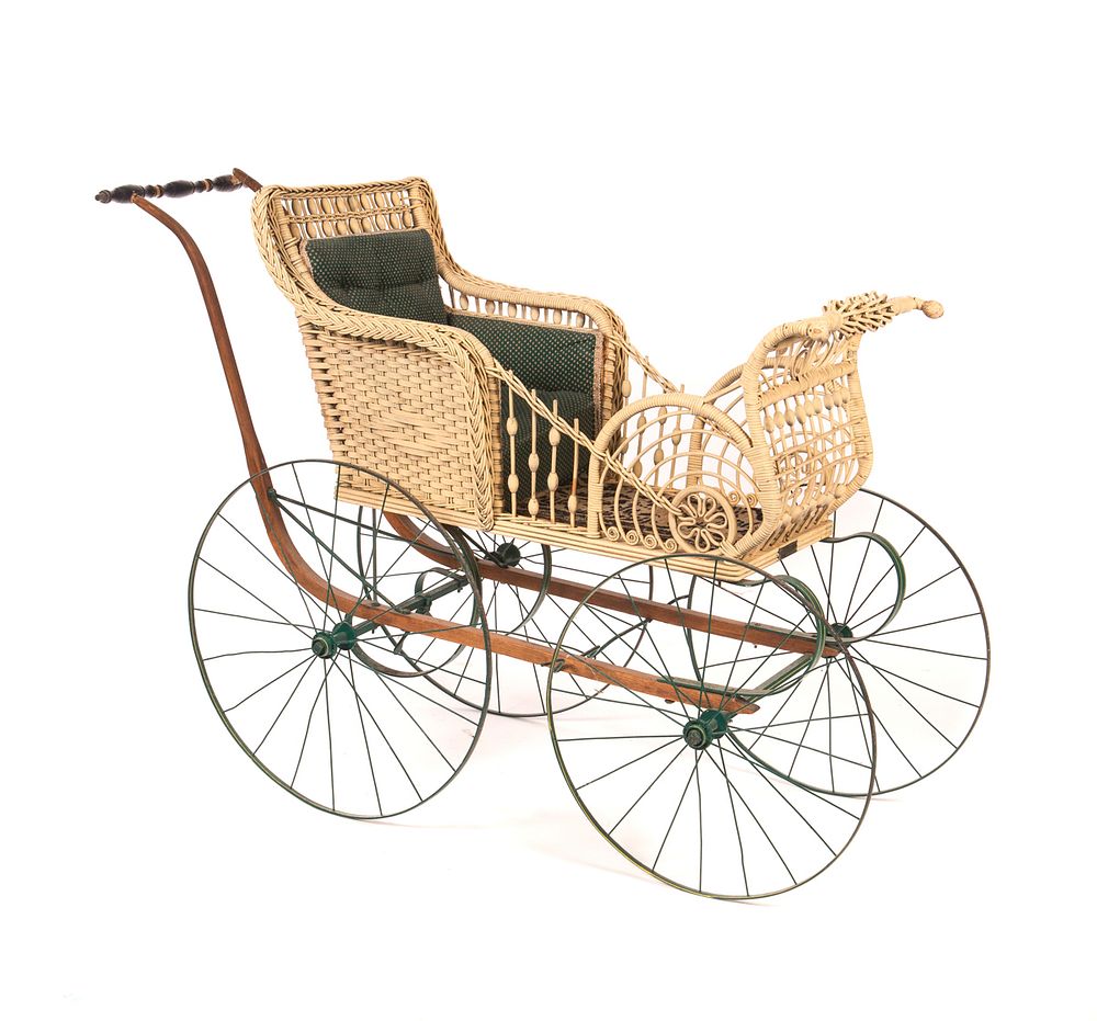 Appraisal: Victorian Heywood Wicker Baby Carriage Victorian Heywood Wicker Baby Carriage