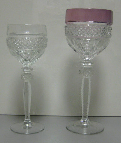 Appraisal: CONTINENTAL CUT GLASS WINE HOCKS Stemmed bowls cut with panels