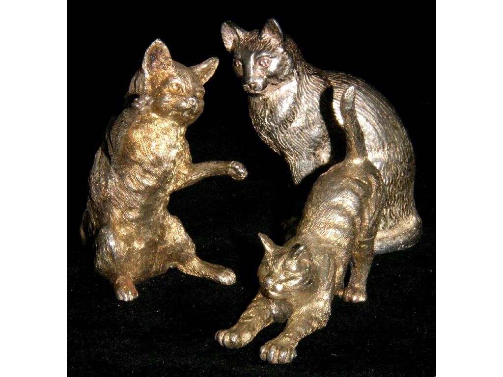 Appraisal: Two small silver hallmarked cast figures of cats together with