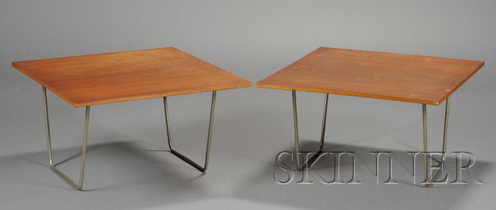 Appraisal: Two Square Laminated Wood and Metal Occasional Tables each with