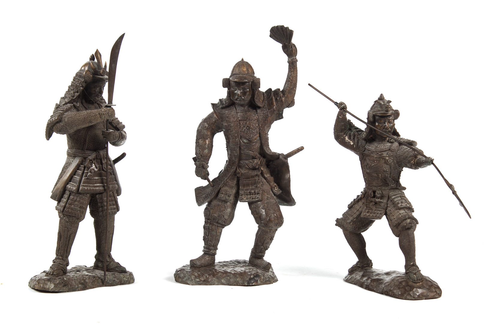 Appraisal: Three Japanese bronze samurai figures first half- th century each