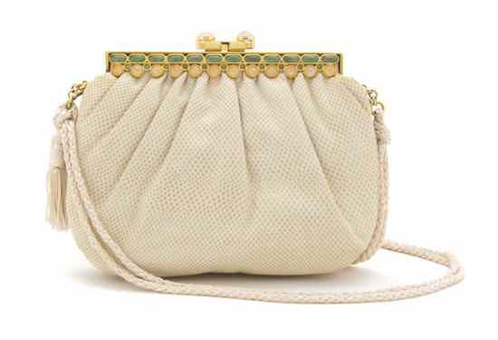 Appraisal: A Judith Leiber Cream Lizardskin Evening Bag goldtone hardware green