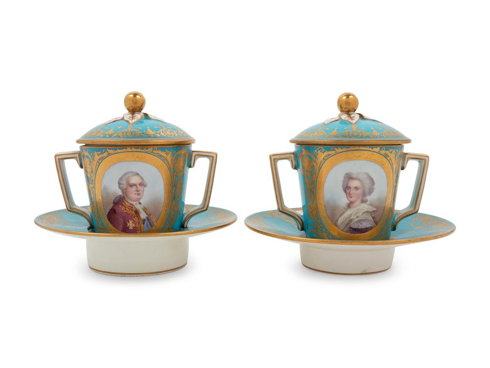 Appraisal: A Pair of Sevres Style Porcelain Cups and Saucers A