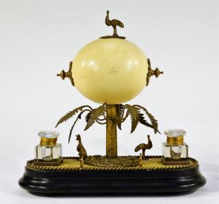 Appraisal: European Gilt Brass Mounted Ostrich Egg Inkwell EUROPE LATE TH-EARLY