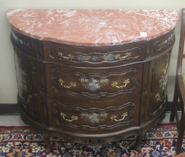 Appraisal: LOUIS XV STYLE DEMILUNE CHEST American th century modern with