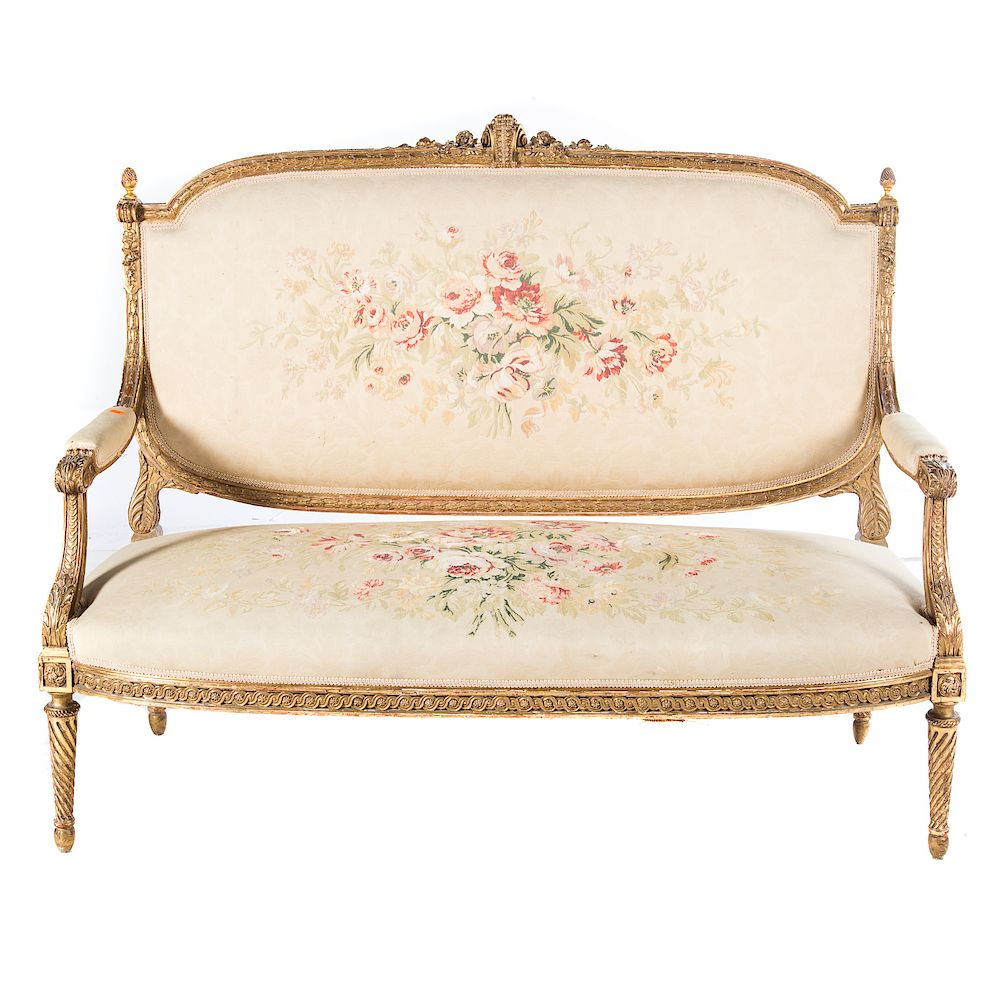 Appraisal: Louis XVI Style Carved Giltwood Settee late th early th