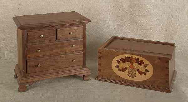 Appraisal: Walnut slide lid box h w and miniature chest of