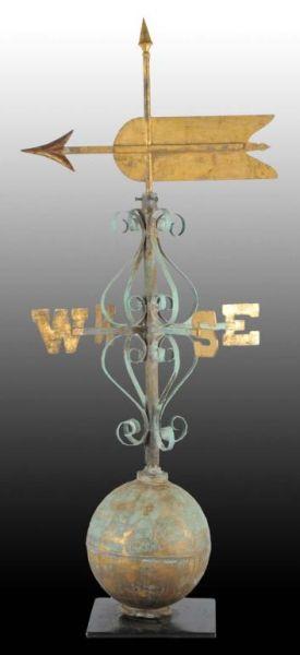 Appraisal: Antique Weathervane with Large Arrow Globe Description Copper and gold