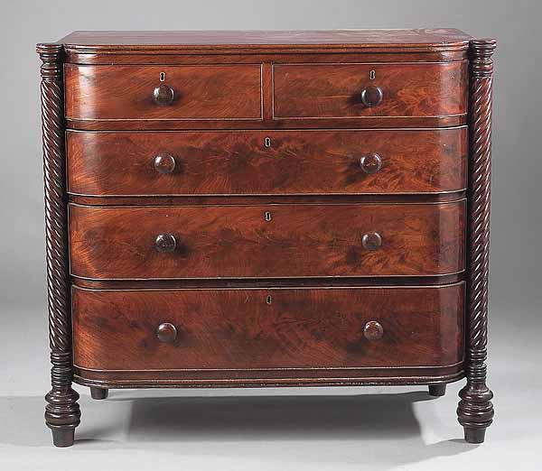 Appraisal: A Late Regency Mahogany Bow-Front Chest c the top with