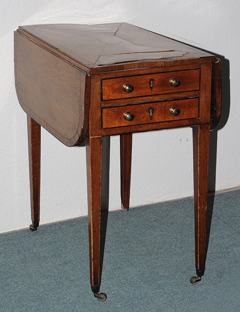 Appraisal: A TH CENTURY MAHOGANY PEMBROKE TABLE with satinwood and ebony