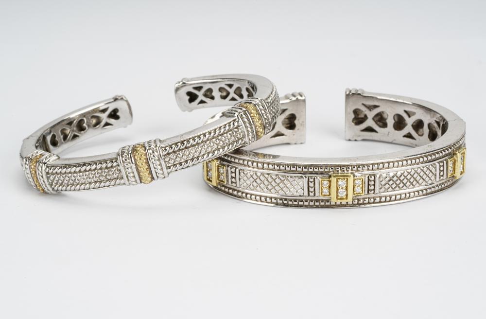 Appraisal: TWO JUDITH RIPKA STERLING KARAT YELLOW GOLD DIAMOND CUFF BRACELETSthe