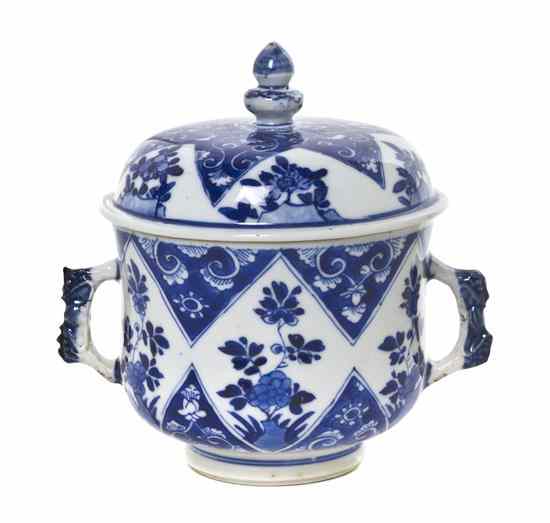 Appraisal: A Chinese Blue and White Porcelain Covered Vessel of cylindrical