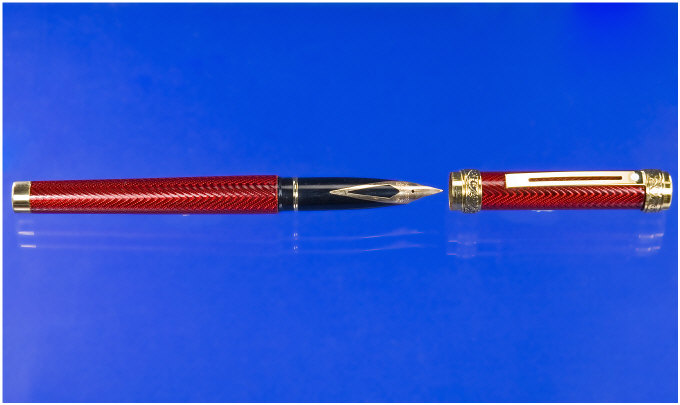 Appraisal: Sheaffer A Sheaffer Targa prototype red enamel over engine turning