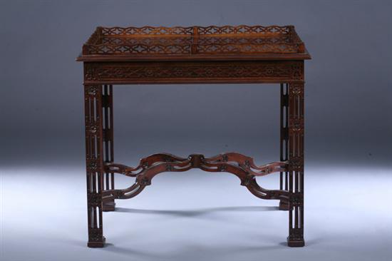 Appraisal: CHINESE CHIPPENDALE STYLE MAHOGANY SILVER TABLE th century Rectangular open-fret