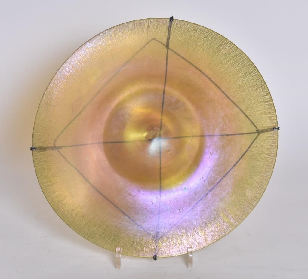 Appraisal: Unsigned Tiffany favrile glass end-of-the-day rondel dia