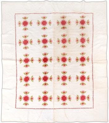 Appraisal: Hand stitched floral appliqu quilt Rose of Sharon variation with